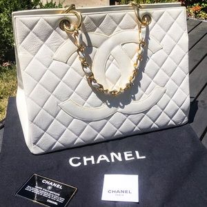 Rare Chanel GST in white with a big logo